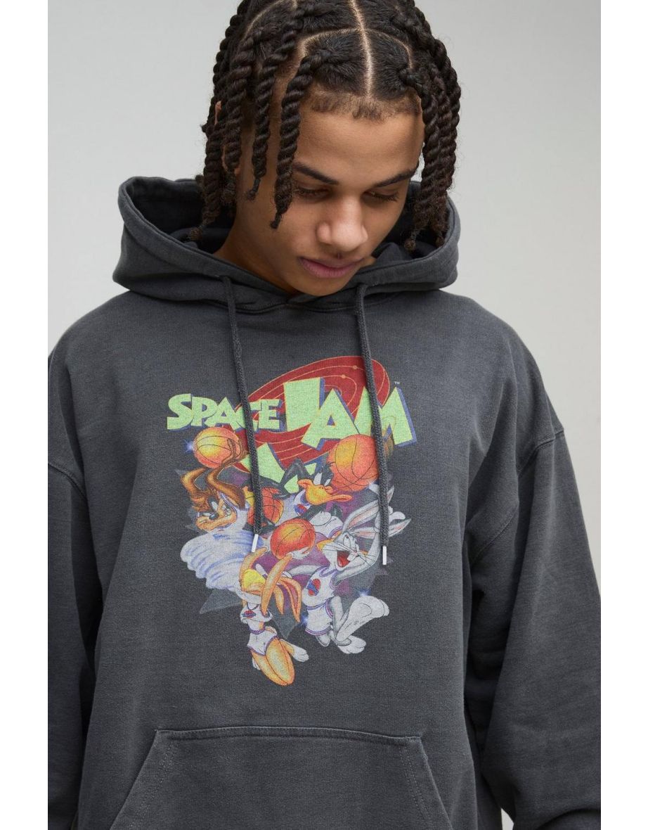 Oversized Space Jam License Print Hoodie - grey marl - 2