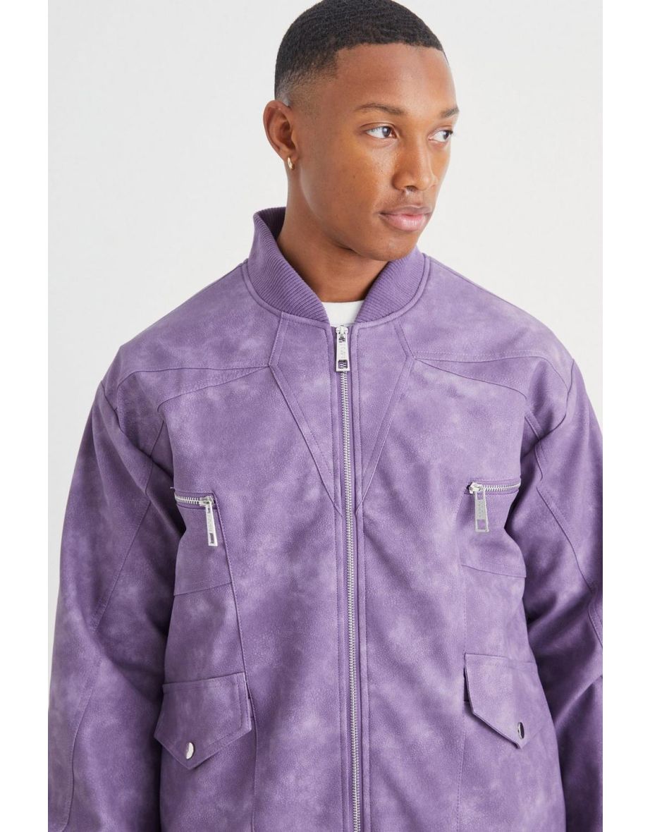Washed Pu Panel Detail Bomber - 2