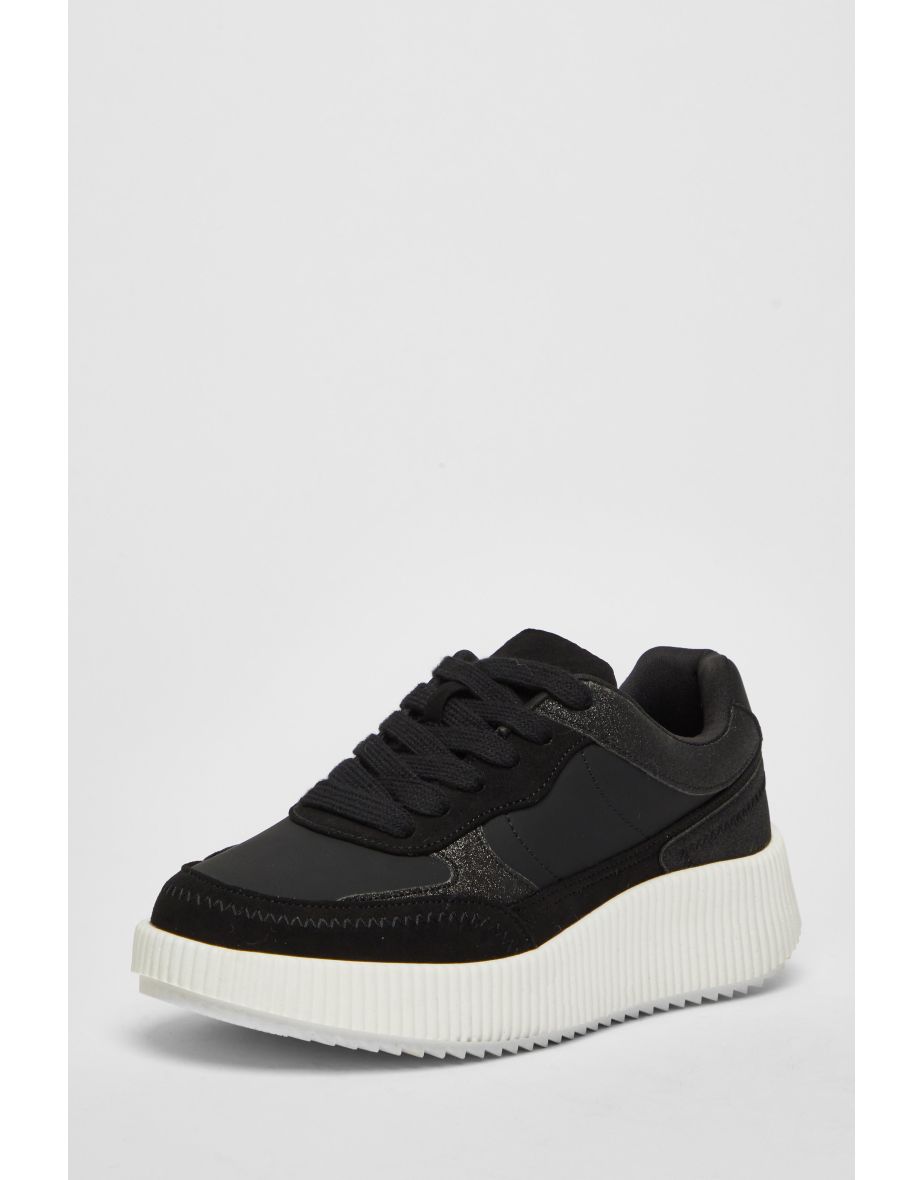 Black Glitter Chunky Trainers