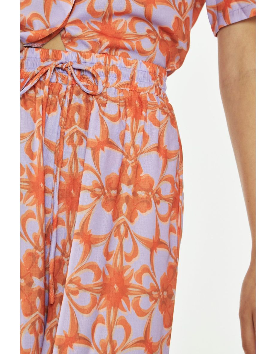 Lilac-Orange Tribal Print High-Waisted Trousers - 2