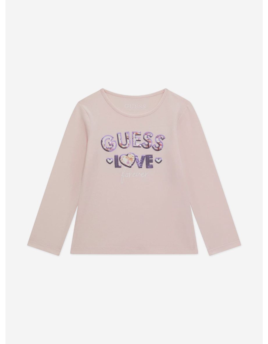 Guess Girls Long Sleeve Logo T-Shirt in Pink