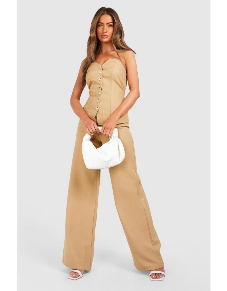 Linen Look Wide Leg Trousers - camel