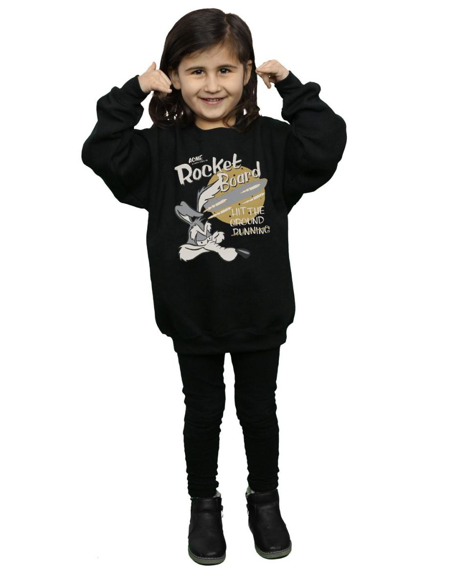 Looney Tunes Girls Wile E Coyote Rocket Board Sweatshirt - Black - 3