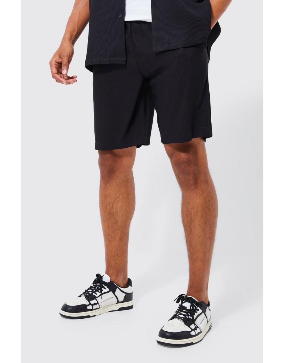 Relaxed Fit Mid Length Ottoman Rib Short - black
