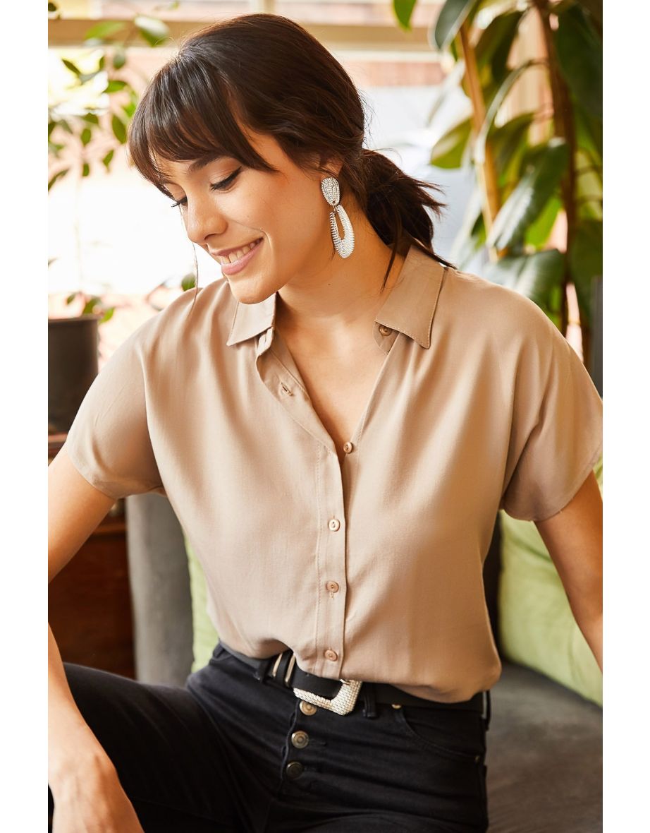 Women's Brown Milk Bat Viscose Shirt