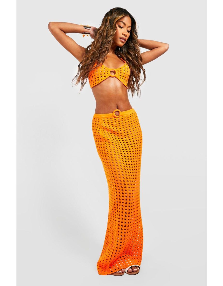 O Ring Crochet Maxi Skirt - orange - 3