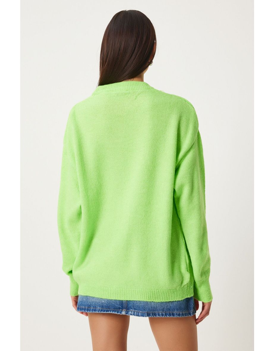 Women's Neon Green Oversize Soft Knit Sweater - 4