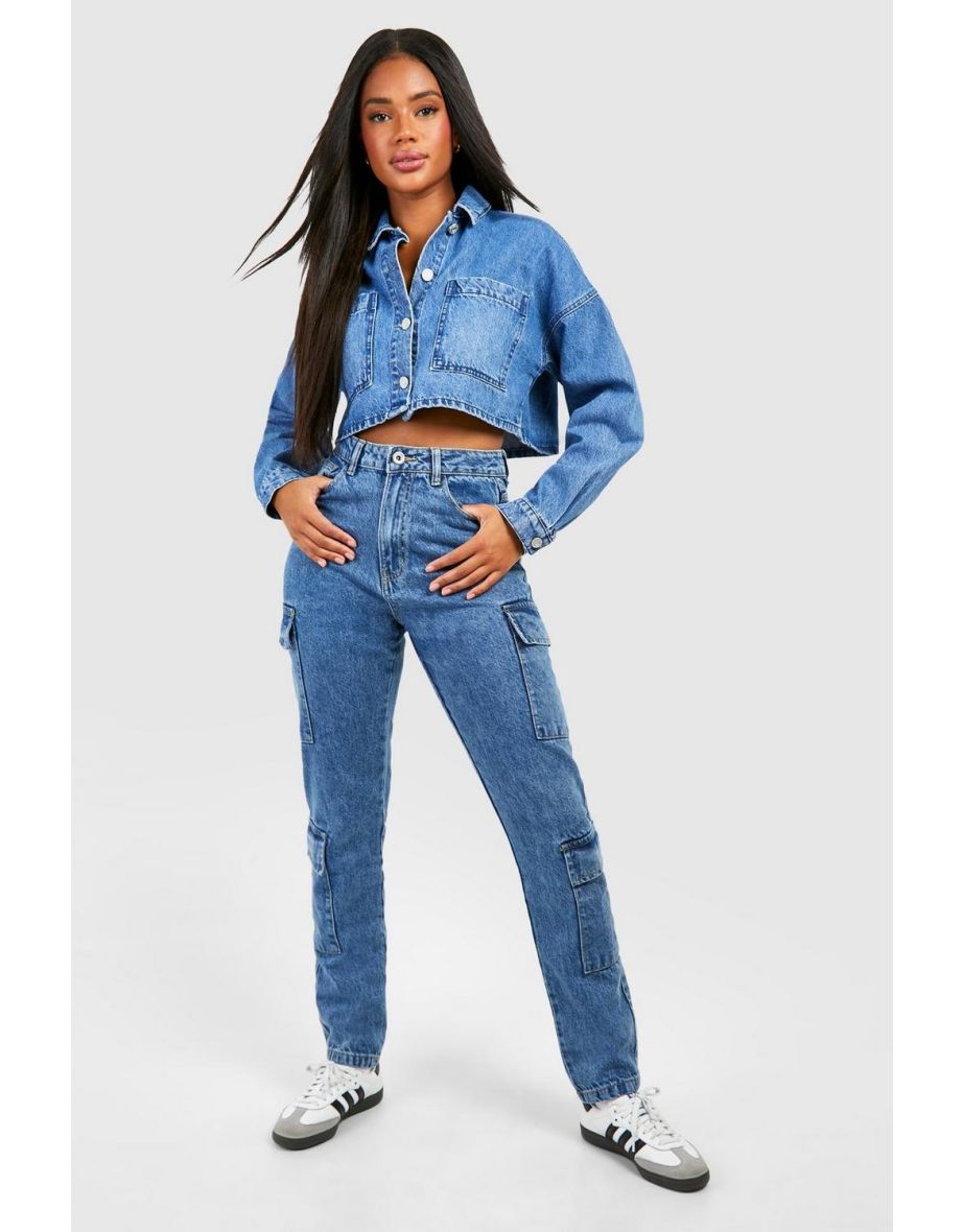 Basics Slim Cargo Jeans - acid wash dark blue