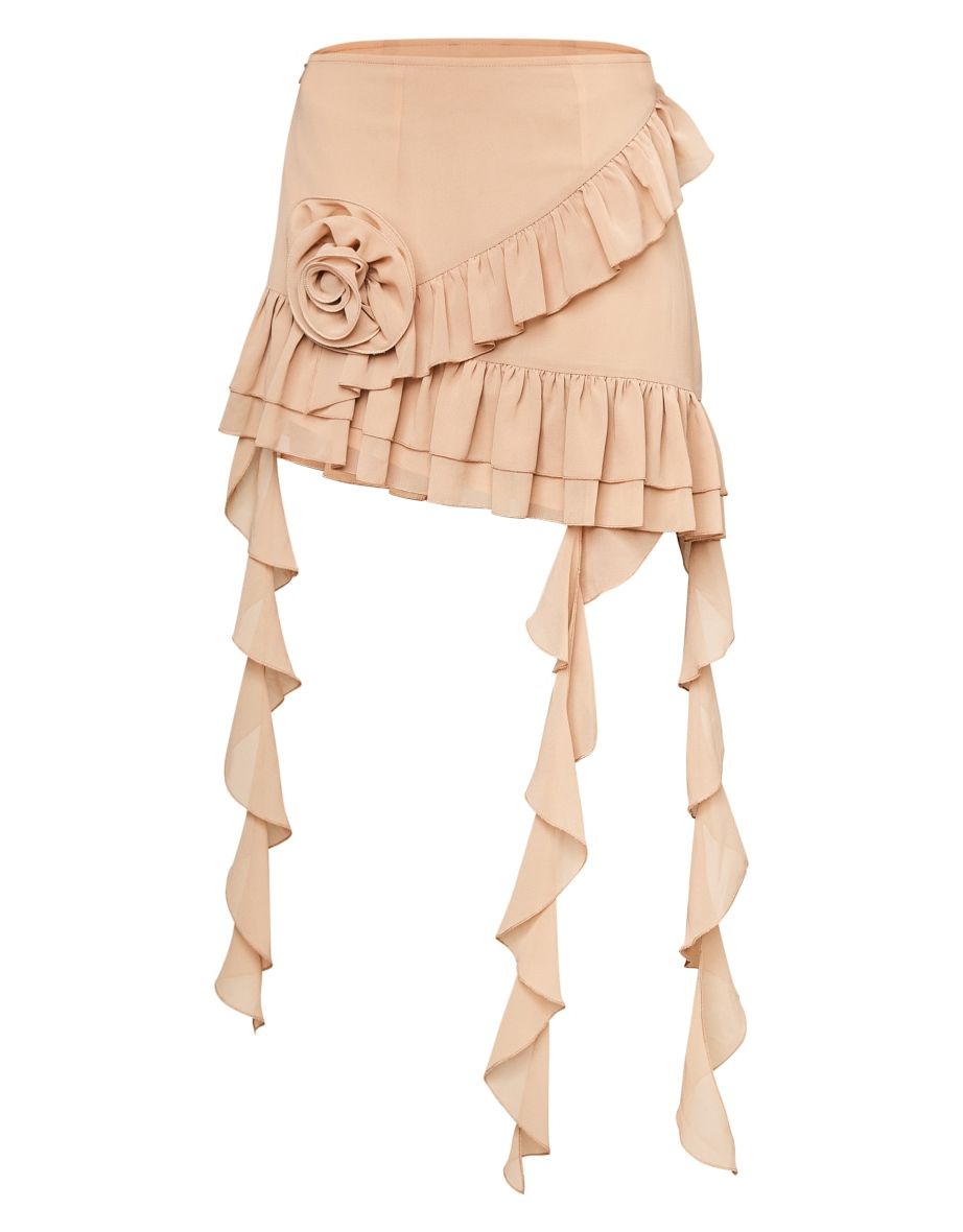 Stone Chiffon Rose Trim Ruffle Hem Mini Skirt - 5