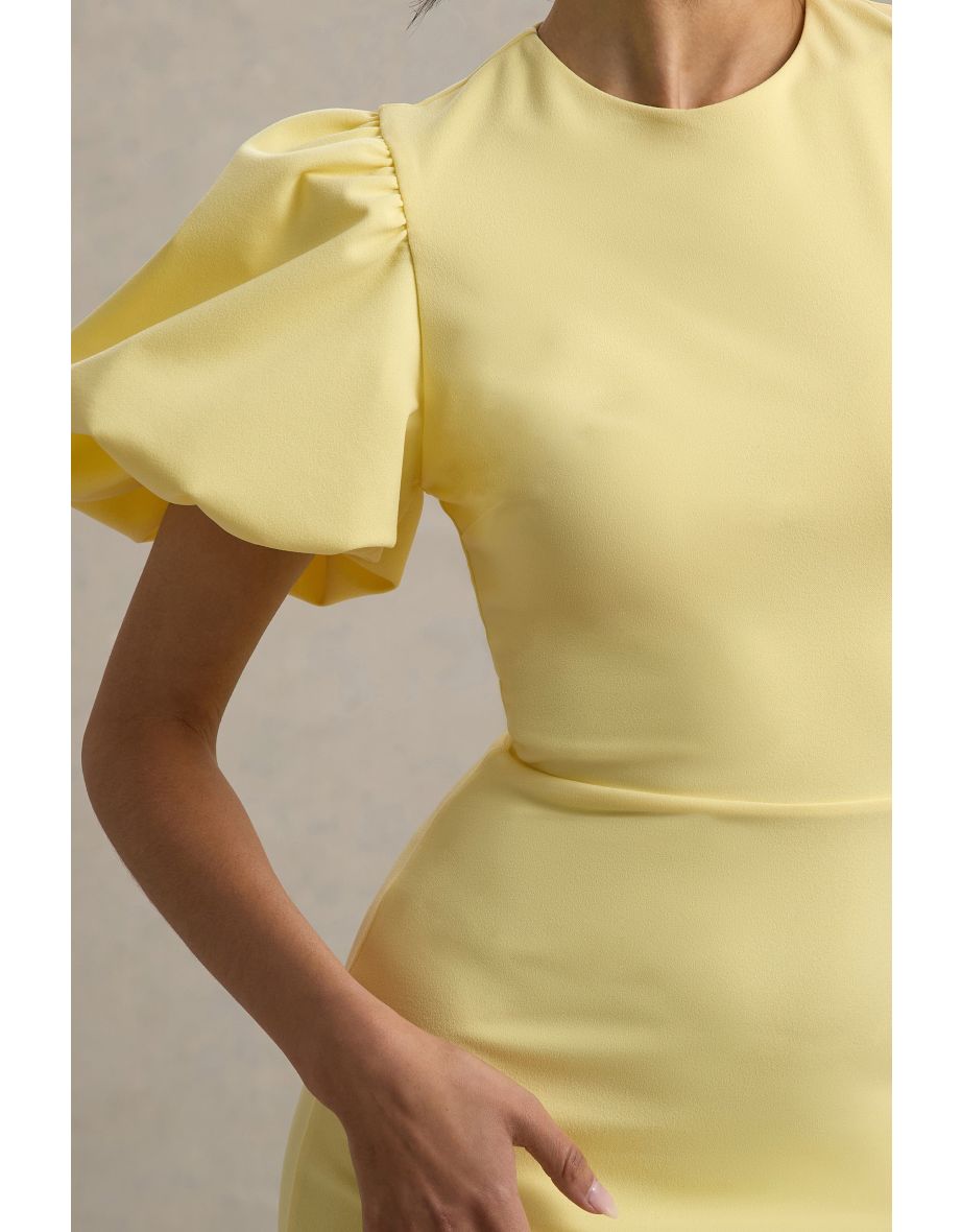 Dakota | Lemon Blue Puff-Sleeve Midi Dress - 5