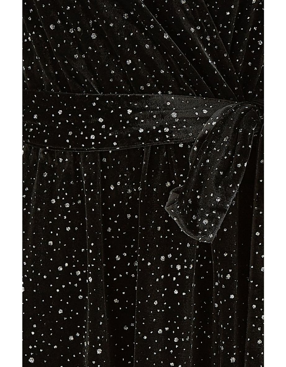Yumi Black Velvet Sparkle Wrap Midi Dress - 6