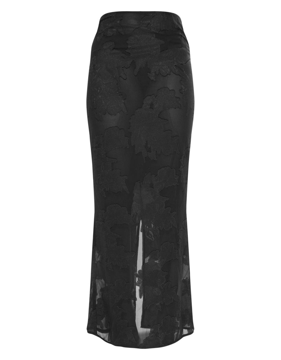 Tall Black Sheer Floral Mesh Maxi Skirt - 4