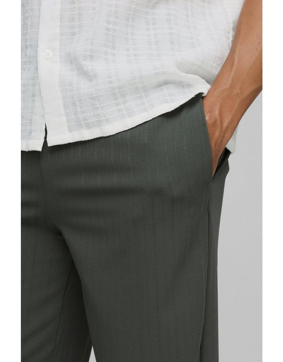Elasticated Waist Relaxed Fit Textured Smart Trousers - charcoal - 2