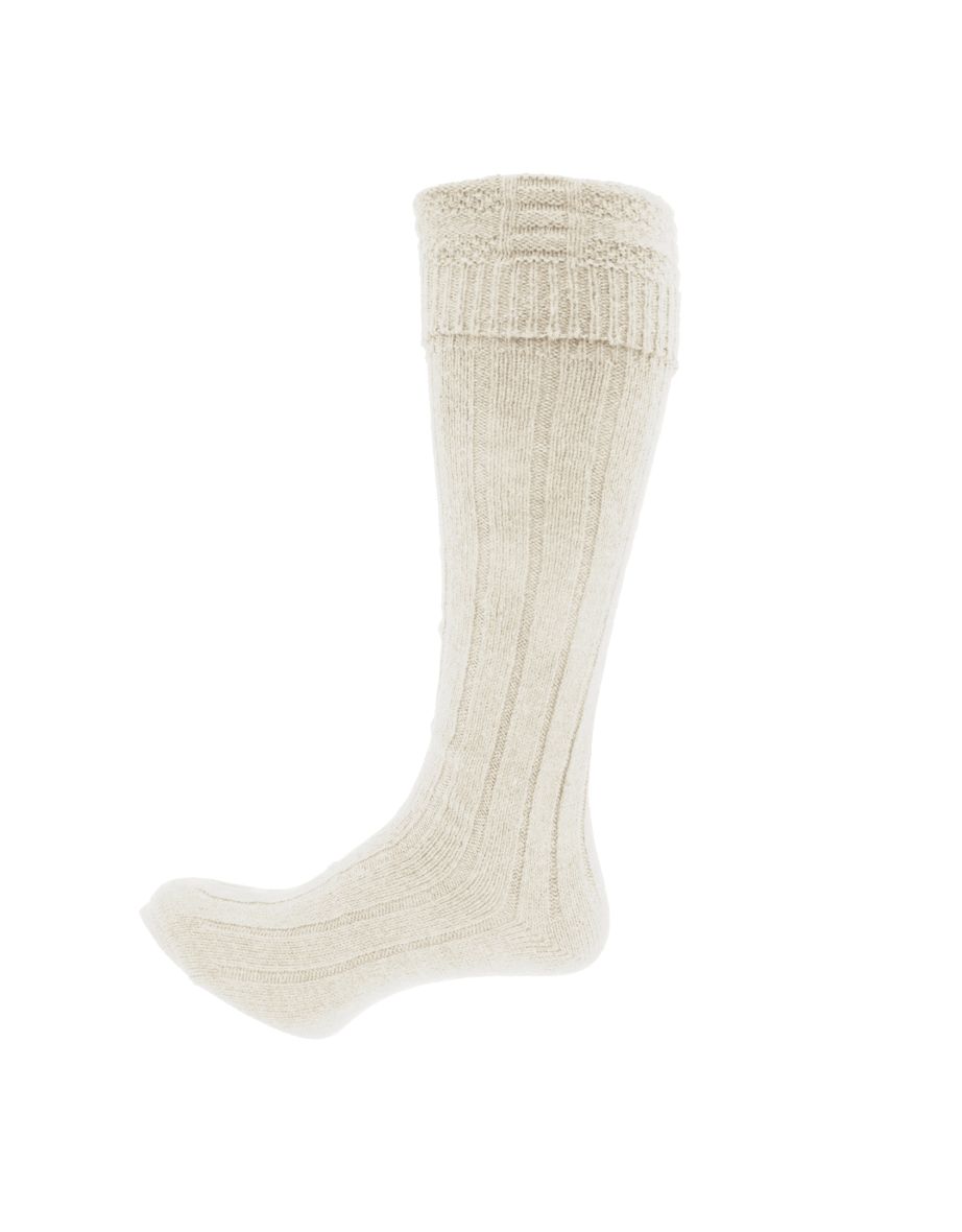 Mens Scottish Highland Wear Wool Kilt Hose Socks (1 Pair) - Cream - 1