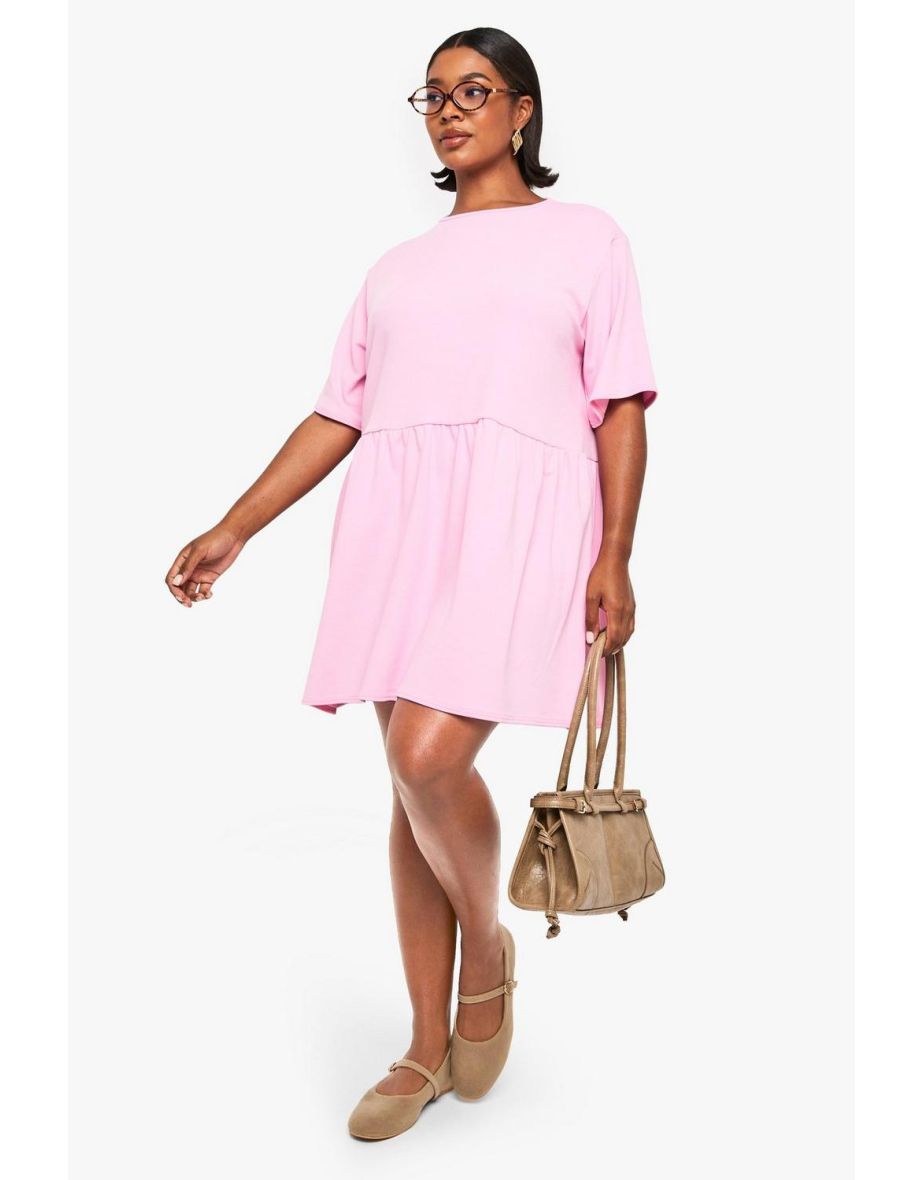 Plus rib t-shirt smock dress - baby pink