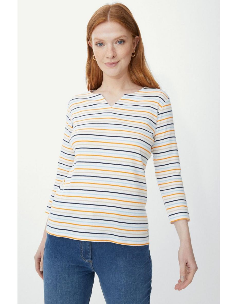 Breton Stripe Notch Neck Top - multi