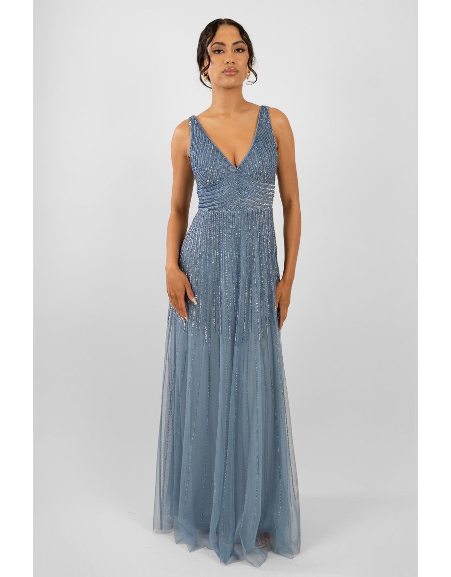 Lorelai Dusty Blue Embellished Maxi Dress
