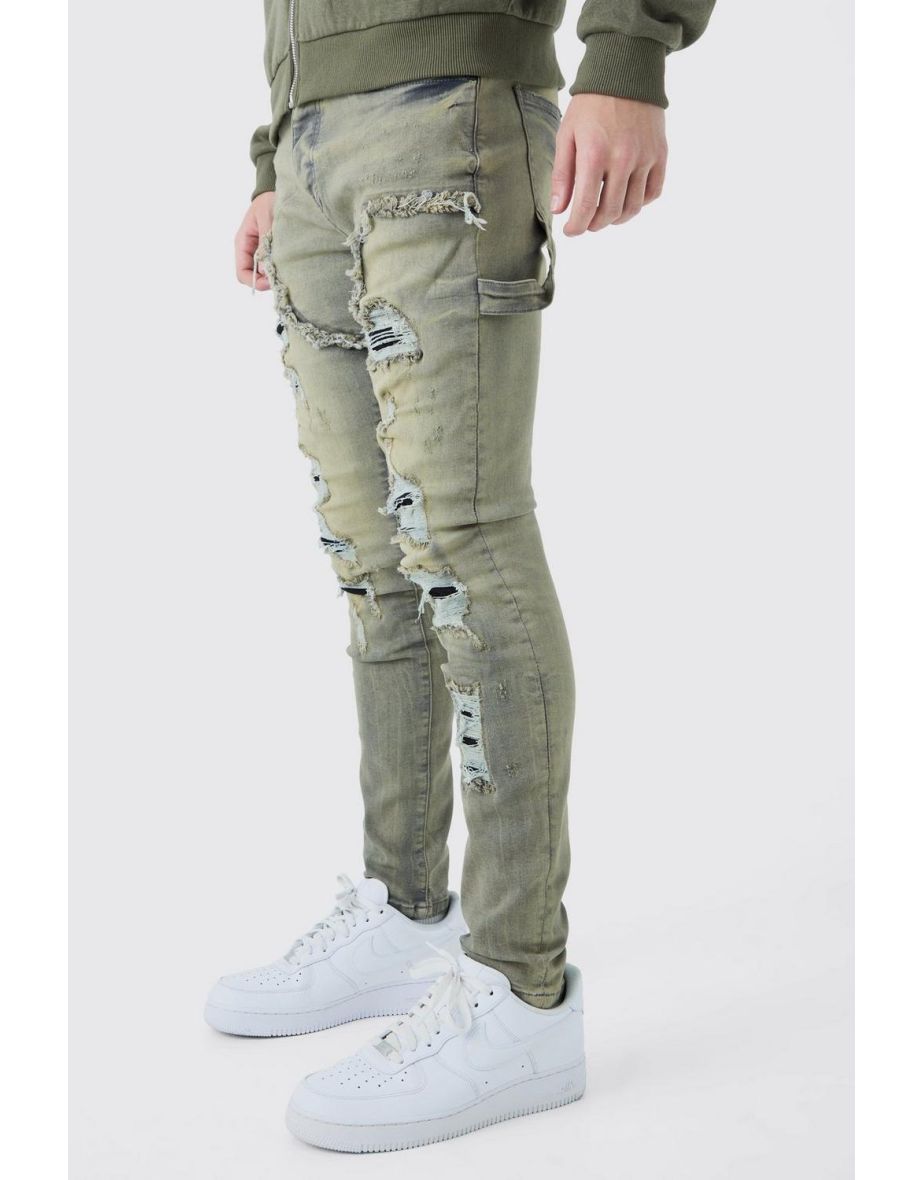 Skinny Stretch Multi Rip Carpenter Jeans In Antique Grey - grey