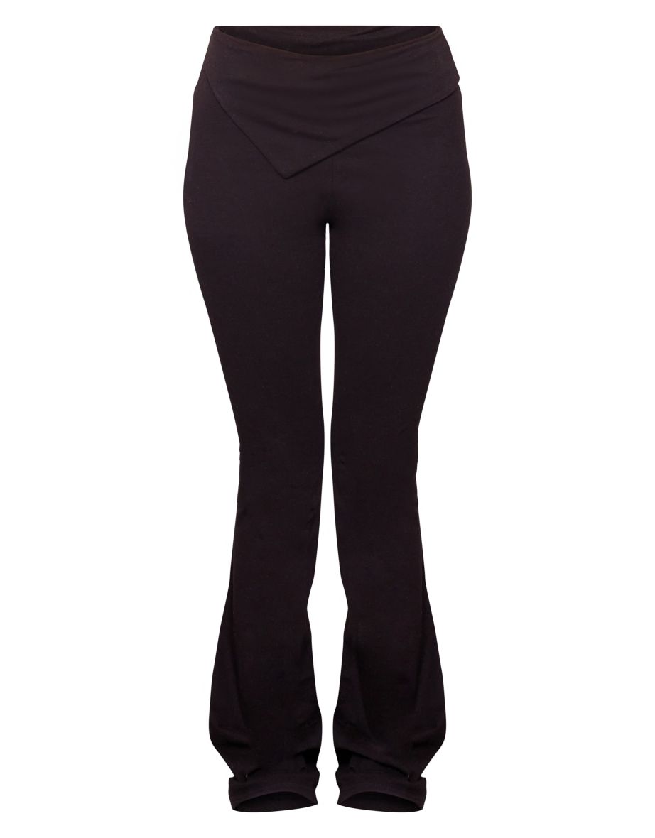 PRETTYLITTLETHING Black Cotton Asymmetric Fold Over Hem Flared Trousers - 4