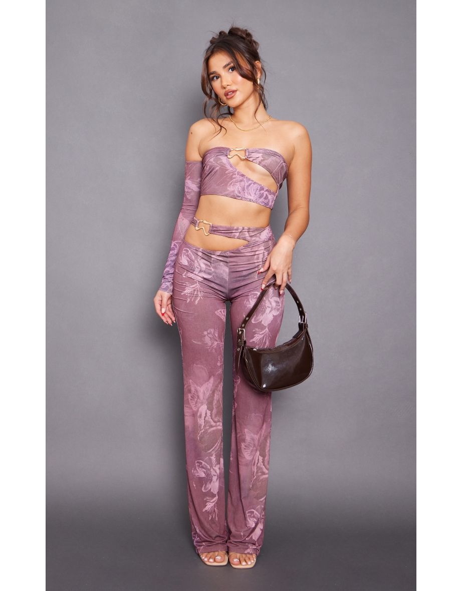 Brown Floral Print Trousers
