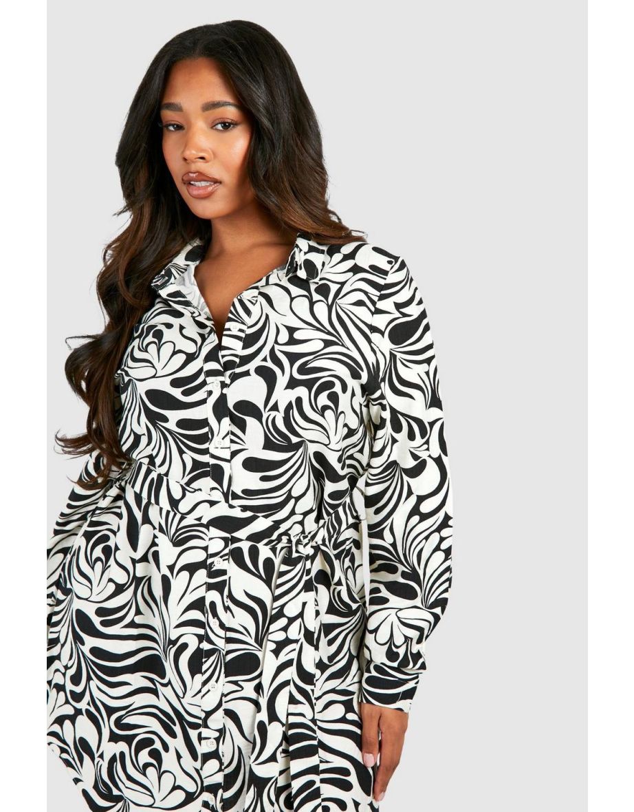 Plus Paisley Printed Shirt Dress - black - 3