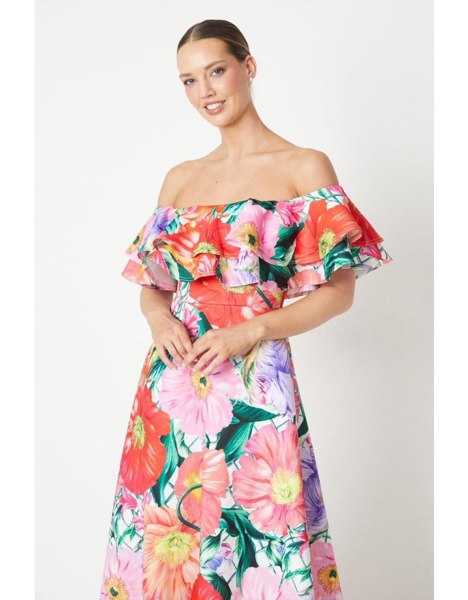 Printed Scuba Bardot Fit And Flare Dress - 3