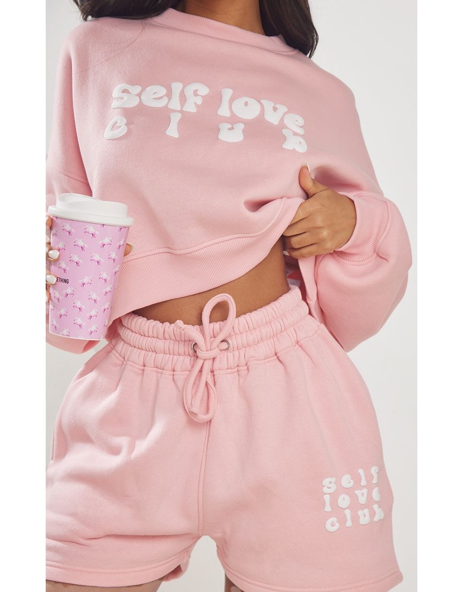 Petite Baby Pink Oversized Self Love Club Slogan Jumper - 3