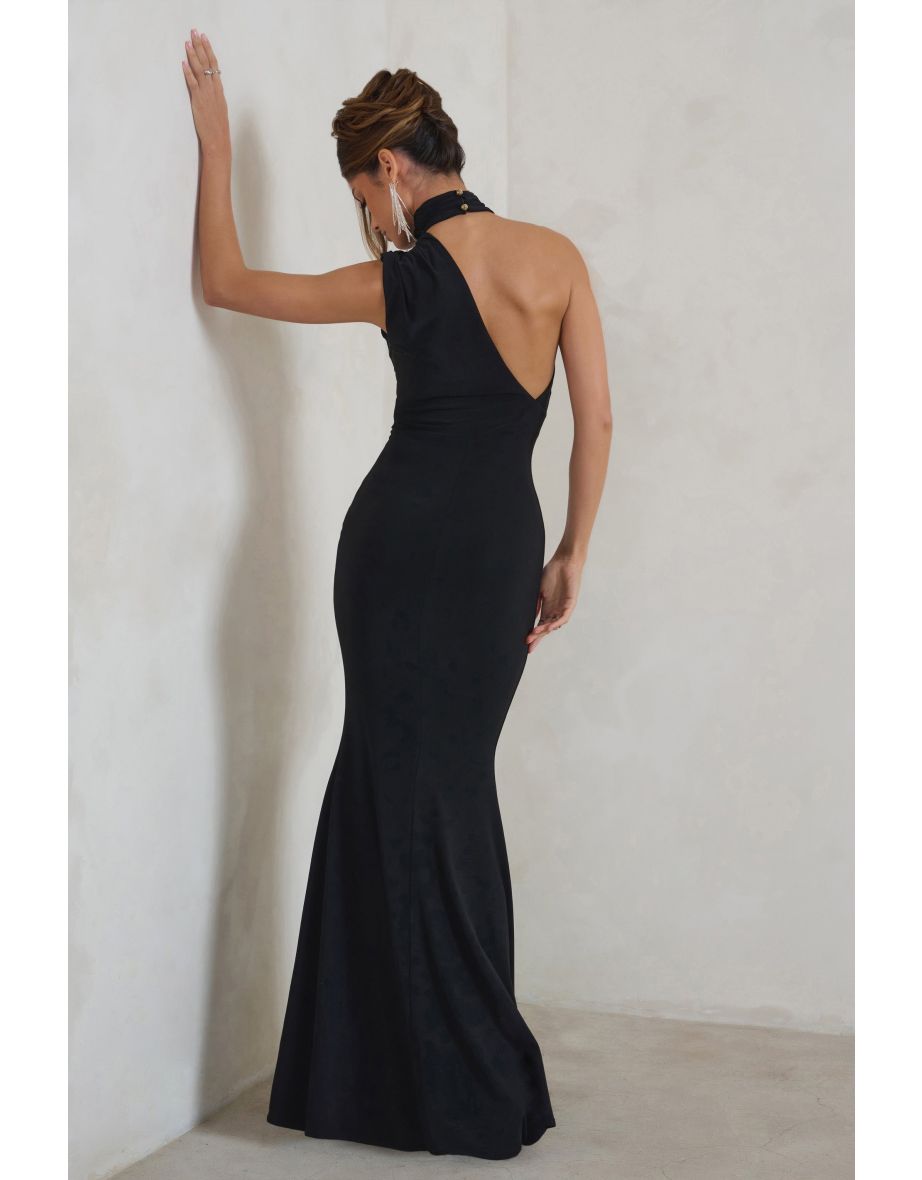 Capucine | Black Asymmetric Draped Maxi Dress - 10