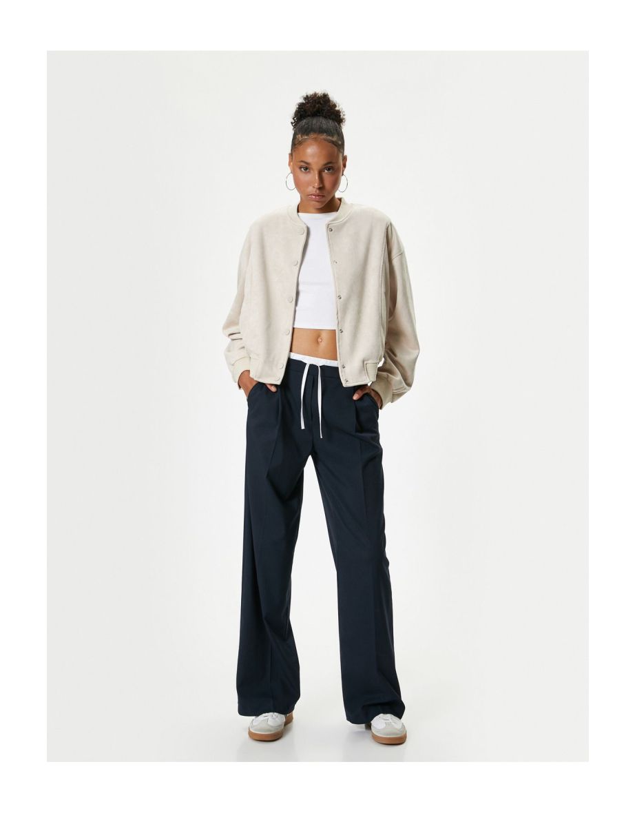 Bomber Jacket with Suede Look, Snap Buttons, Pocket Detail, Ribbed