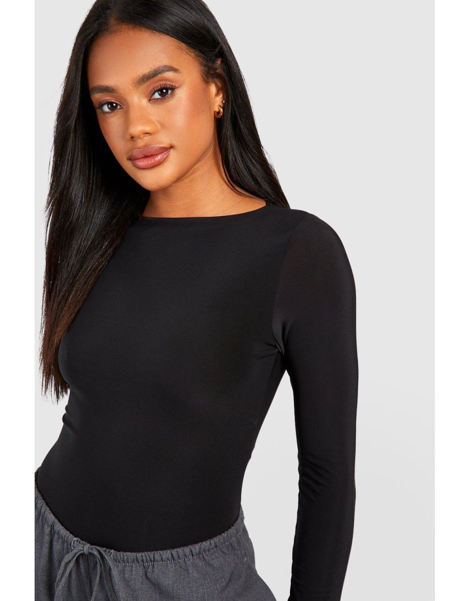 Long Sleeve Double Layer Bodysuit - black - 3