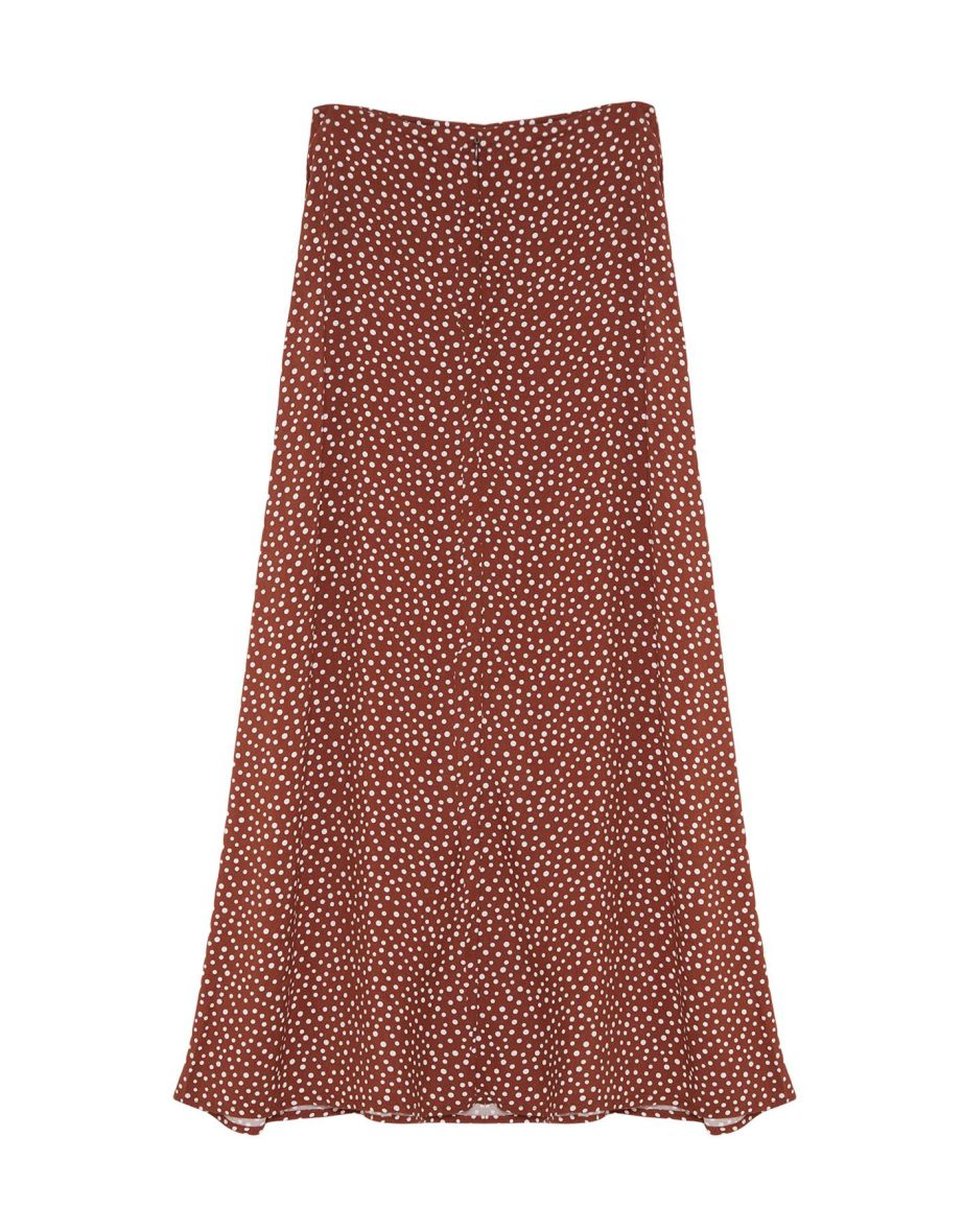 Brown Polka Dot Patterned Woven Skirt - 7