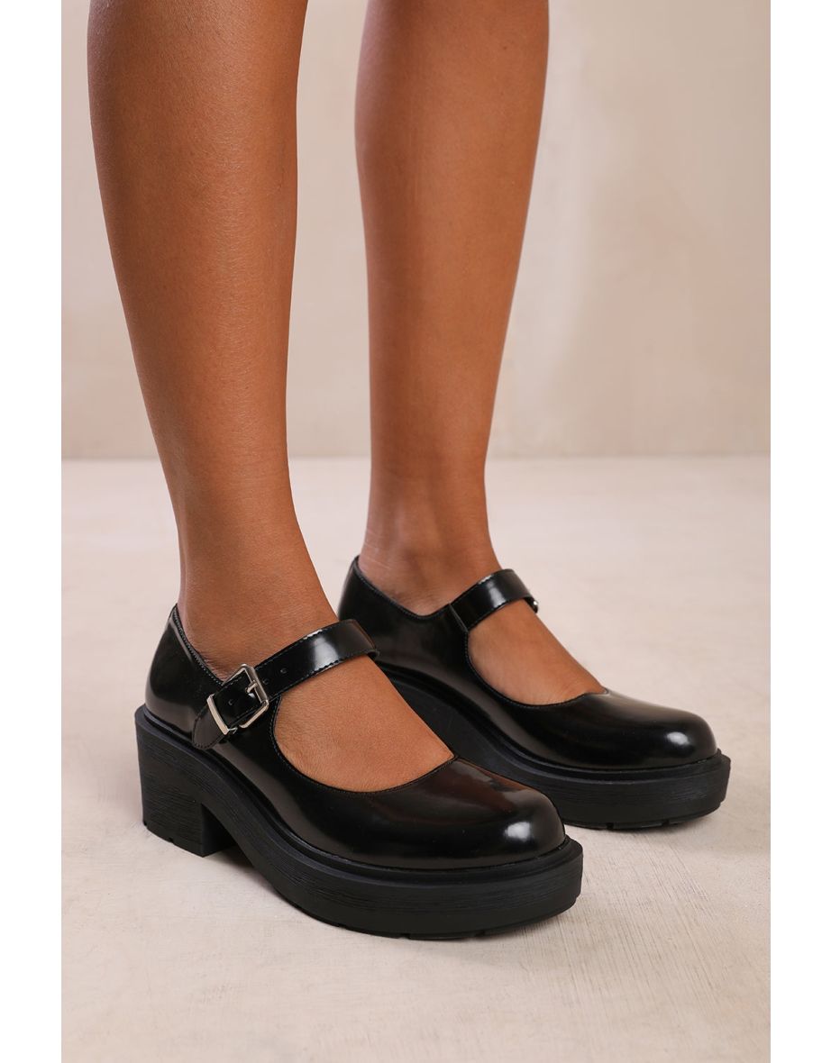 FRANCE WIDE FIT CHUNKY SOLE SHOES WITH SINGLE BUCKLE STRAP IN BLACK FAUX LEATHER - 3