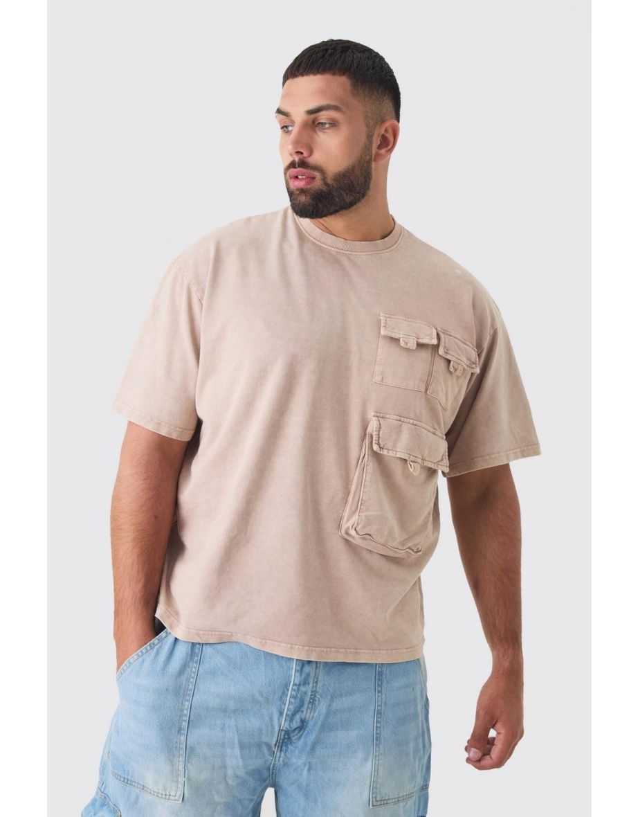 Plus Washed Utility Pocket T-shirt - chocolate