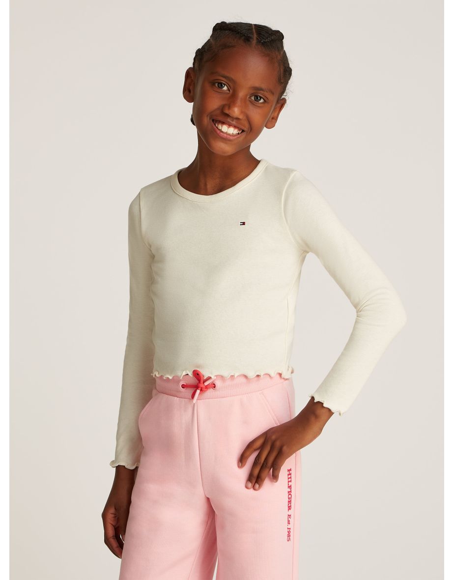Girls Slub Knit Long Sleeve Top in Ivory