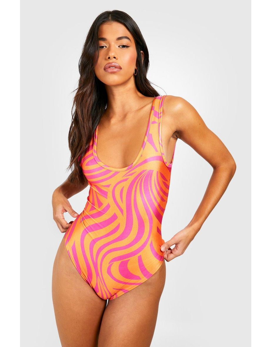 Tall Abstract Zebra Print Scoop Swimsuit - multi