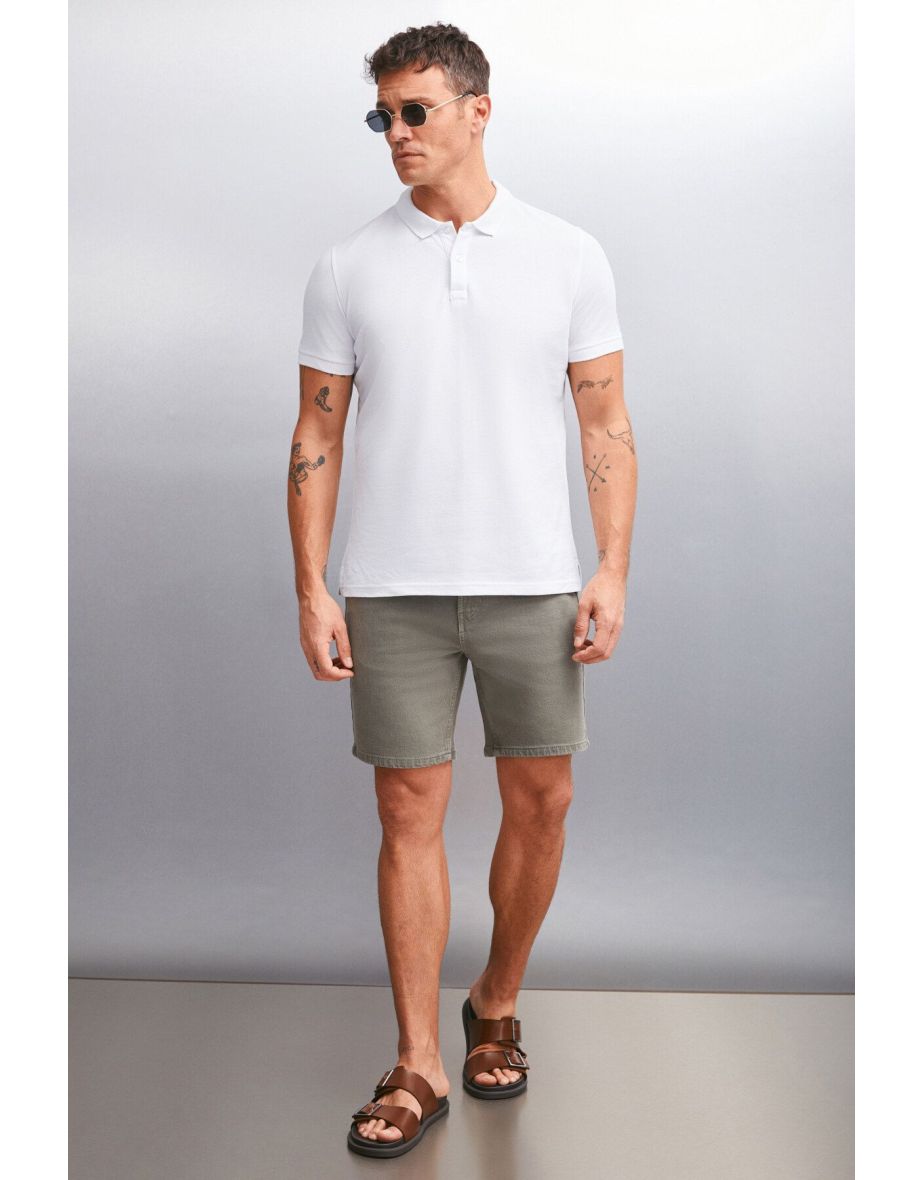 MARTEN Men 100% Cotton Short Sleeve Regular Fit White Polo Neck T-shirt