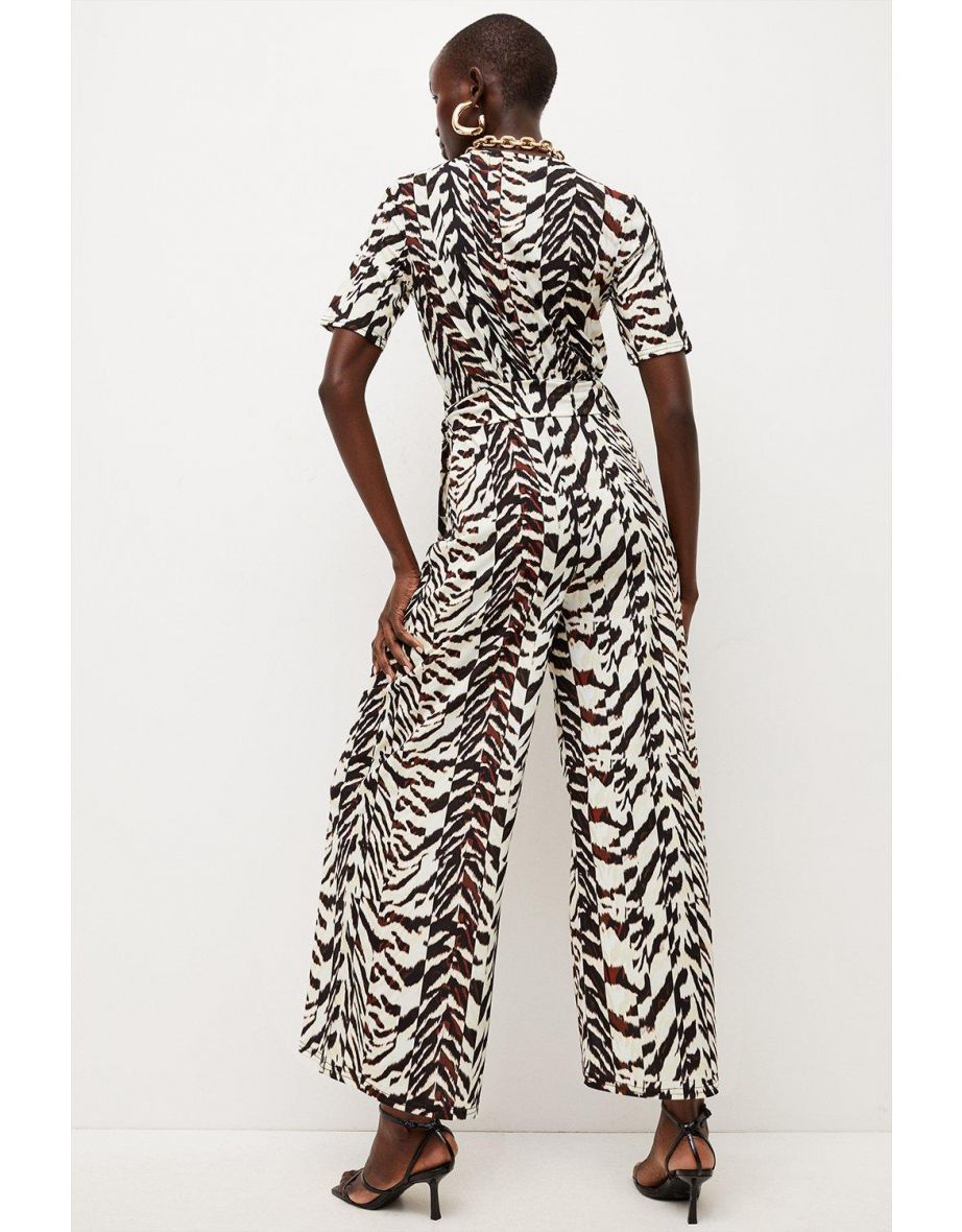 Glitchy Zebra Print Jersey Jumpsuit - 2