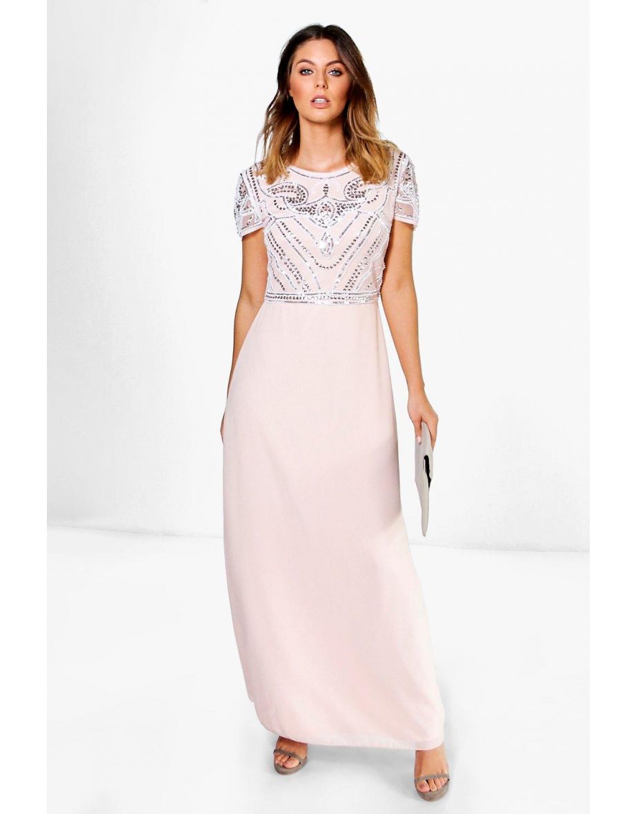 Boutique Francesca Embellished Top Maxi Dress - blush