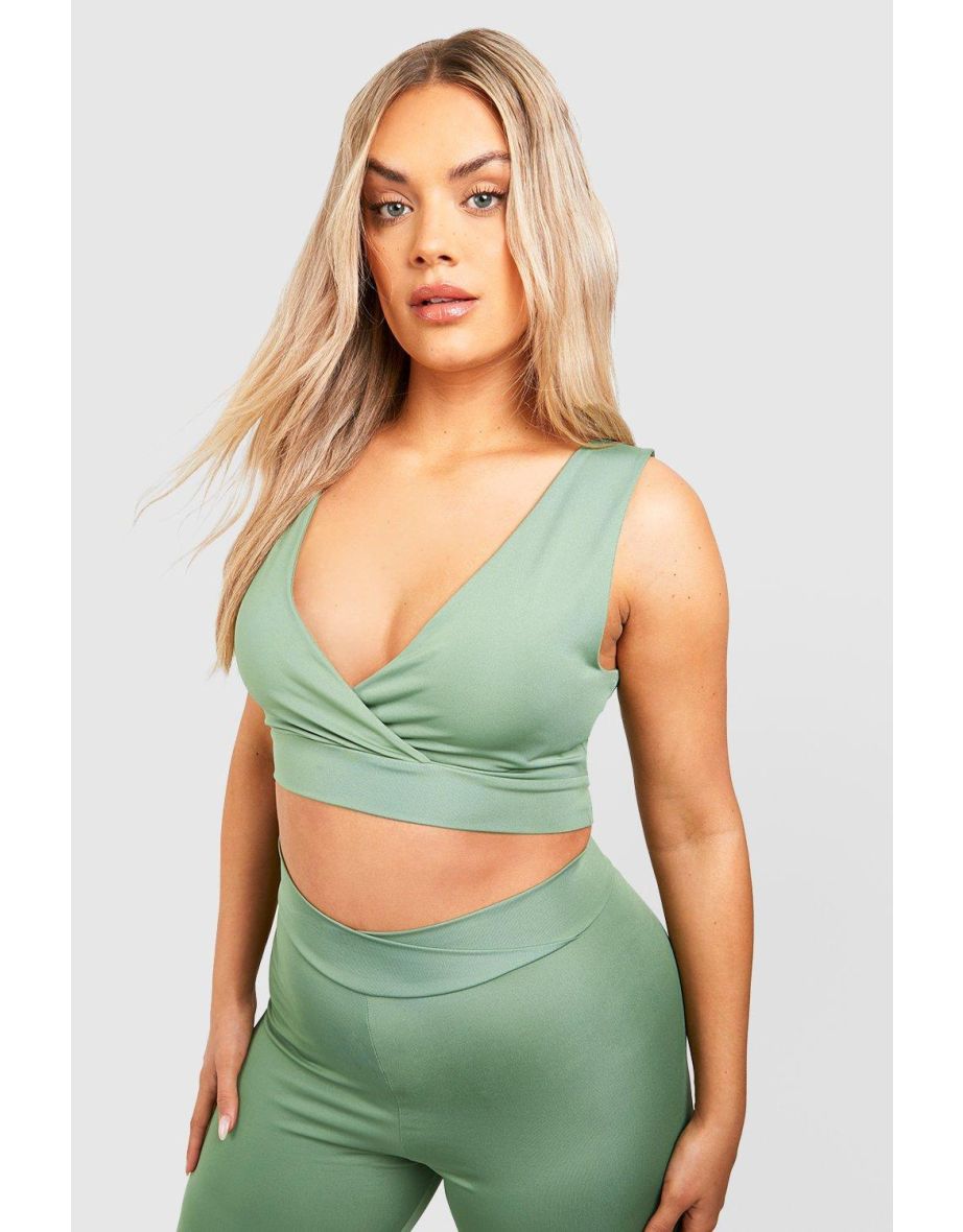 Plus Wrap Front Sport Bra - sage