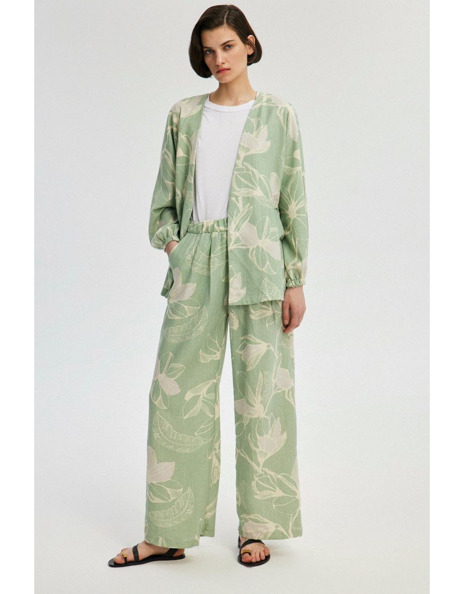 LINEN TEXTURED PATTERNED KIMONO SET