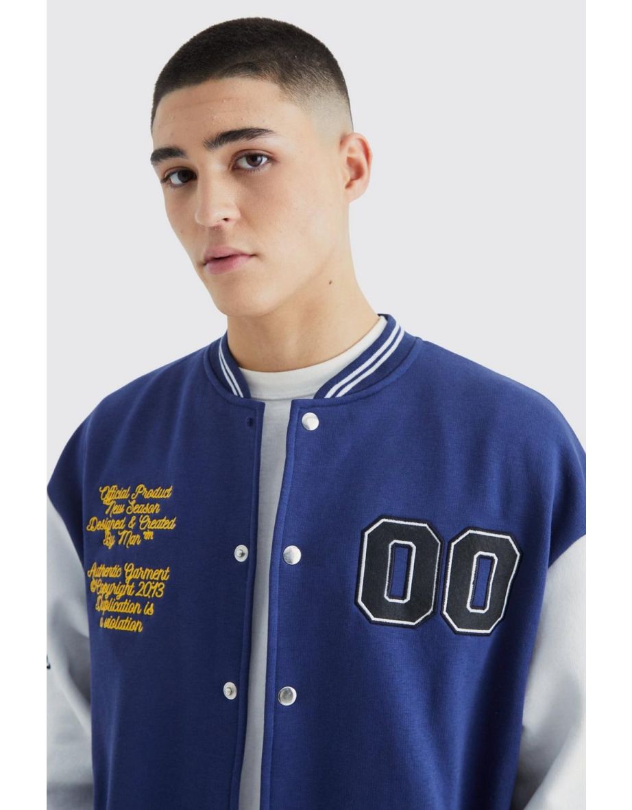 Jersey Varsity Bomber Jacket With Badges - navy - 2
