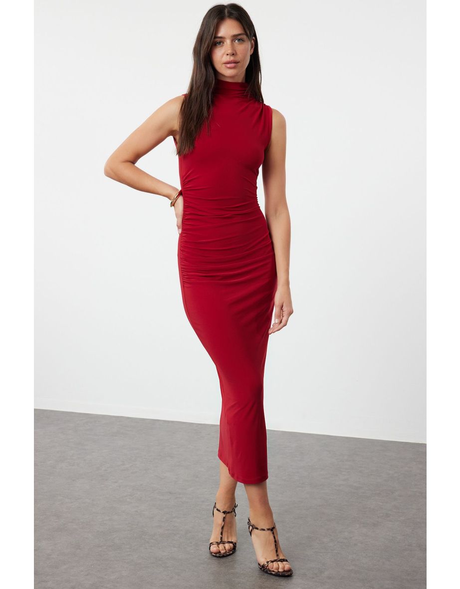 Red Straight Zero Sleeve Draped Bodycone/Fitting Flexible
