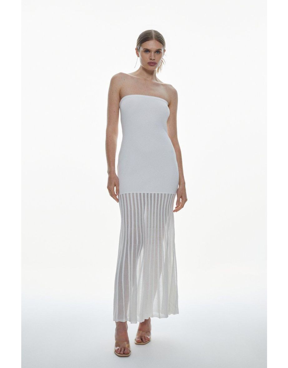 Sheer Knit Bandeau Pleated Skirt Midaxi Dress