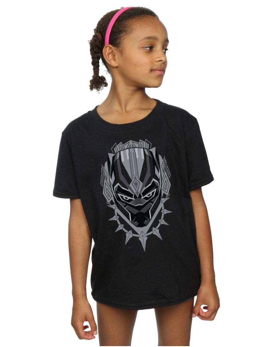 Marvel Girls Black Panther Head Cotton T-Shirt - Black