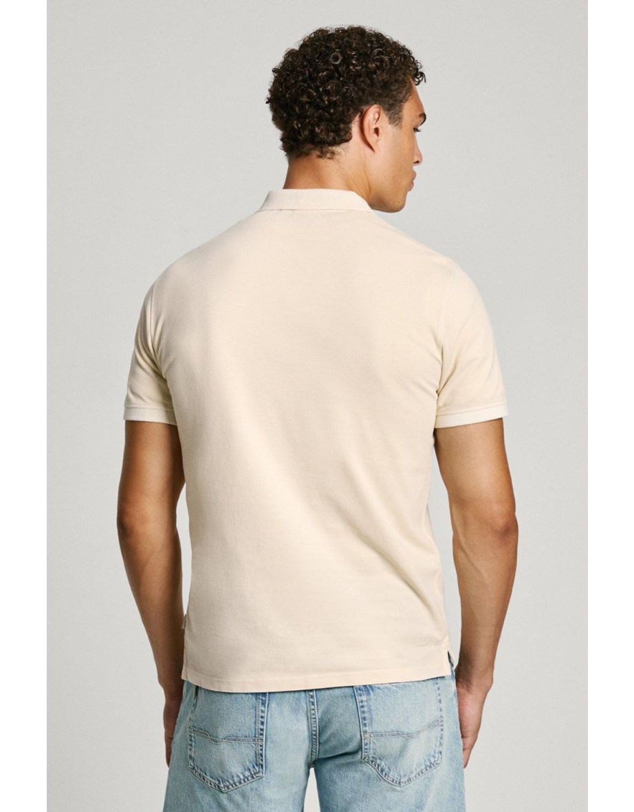 Pepe Jeans New Oliver Garment Dyed Small Logo Short Sleeve Polo Shirt Cream - 3
