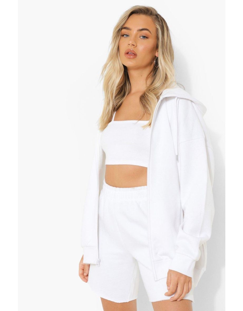 Recycled Oversized Zip Through Hoodie - white