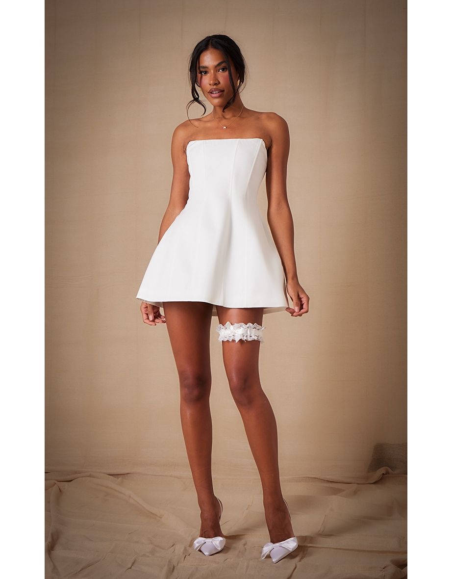 Premium White Woven Boned Bandeau Detail Shift Dress