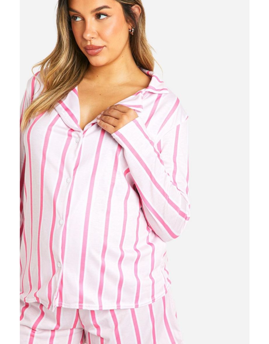 Maternity Stripe Long Sleeve Shirt & Short PJ Set - pink - 3