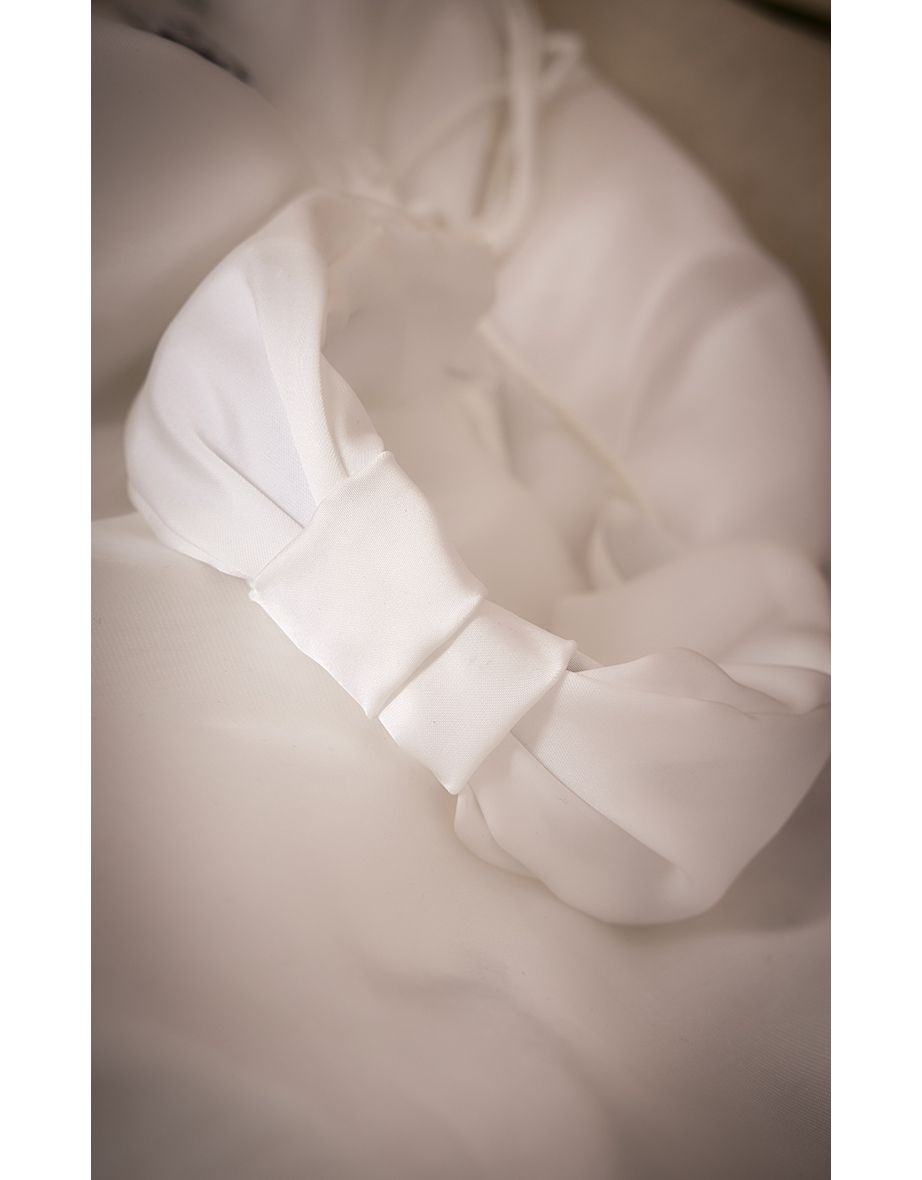 White Satin Bow Detail Ruched Headband - 2