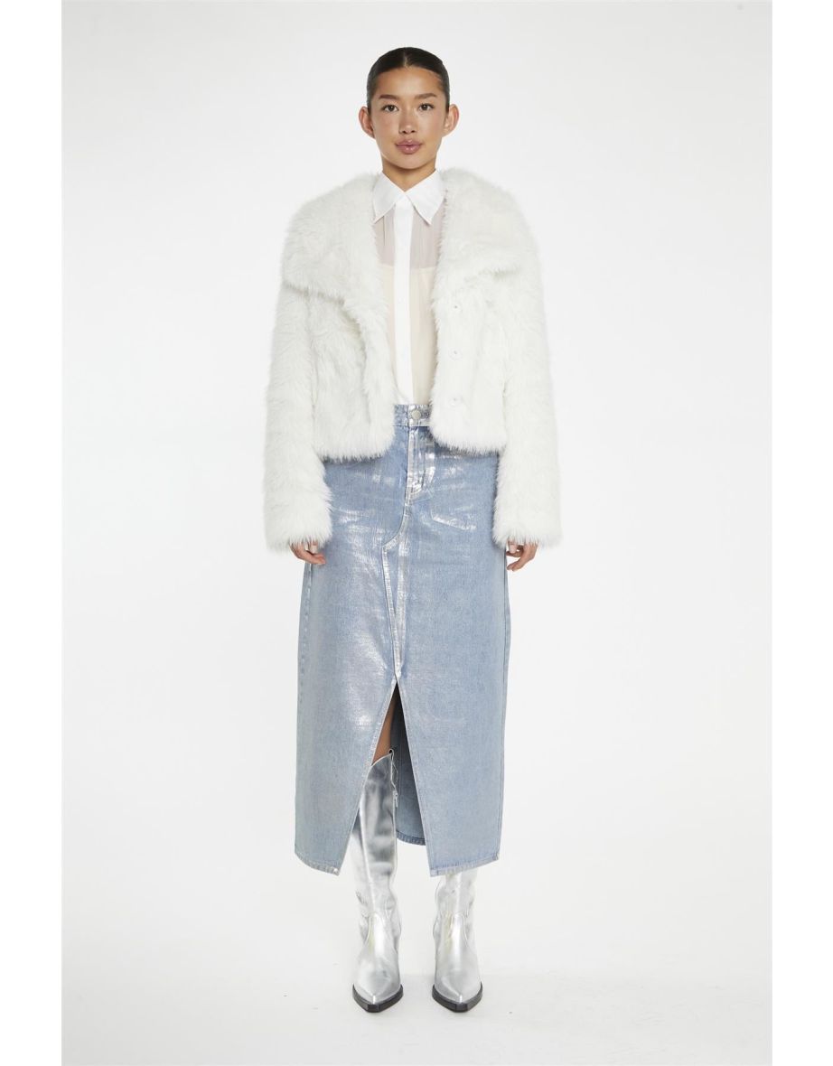 White Faux-Fur Oversized-Jacket